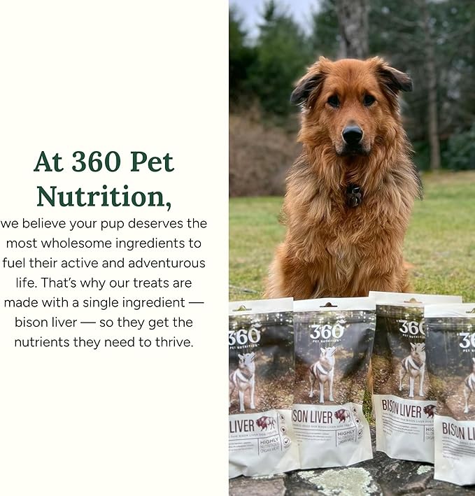 360 Pet Nutrition Freeze-Dried Raw Bison Liver Dog or Cat Treats/Bites, 1-Ingredient, High Protein, No Grain, Made in USA, All-Natural, 4 oz (Bison Liver), Healthy, Training Snacks, Premium Quality.