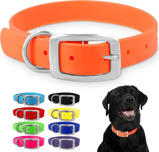 Regal Dog Products Small Orange Dog Collar with Heavy Duty Double Buckle & D Ring | Vinyl Coated, Custom Fit, Adjustable Biothane Dog Collar | Chew Resistant Waterproof Collar for Dogs