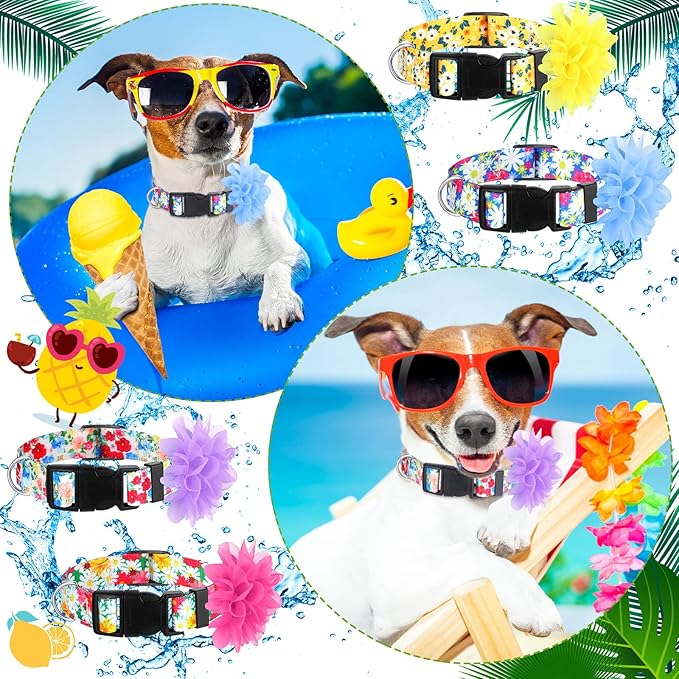 Kajaia 4 Pack Spring Summer Cute Dog Collars for Small Medium Large Female Dogs with Removal Flower Adjustable Nylon Pet Collars(Medium)