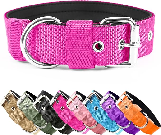 Heavy Duty Tactical Dog Collar - 1.5" Width Military Durable Thick Nylon with Adjustable Metal D Ring & Buckle Working Training K9 Collar for Medium Large Dogs (S(14"-17"), Hot Pink)