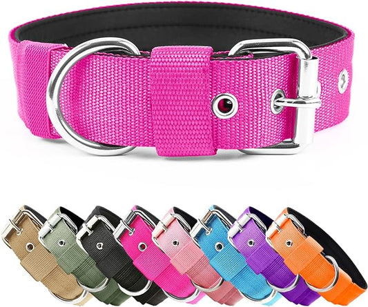 Heavy Duty Tactical Dog Collar - 1.5" Width Military Durable Thick Nylon with Adjustable Metal D Ring & Buckle Working Training K9 Collar for Medium Large Dogs (S(14"-17"), Hot Pink)