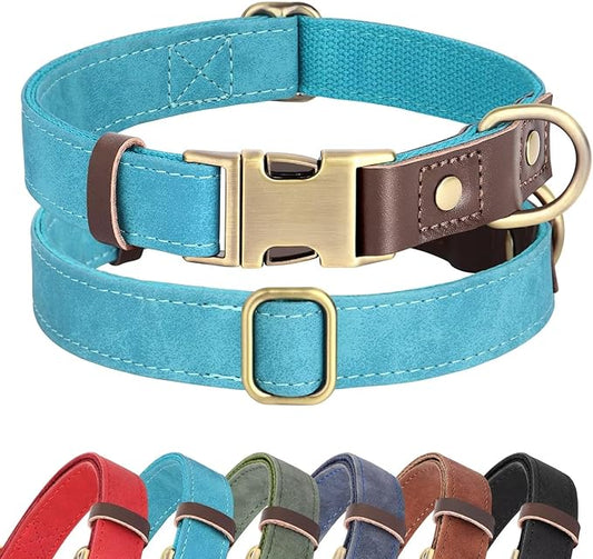 Didog Soft Padded Leather Dog Collars for Small Dogs, Classic Heavy Duty Dog Collar with Quick Release Metal Buckle, Adjustable Small Dog Collar Leather,Light Blue,S Neck 10-15"