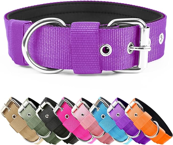 Heavy Duty Tactical Dog Collar - 1.5" Width Military Durable Thick Nylon with Adjustable Metal D Ring & Buckle Working Training K9 Collar for Medium Large Dogs (M(17"-20"), Purple)