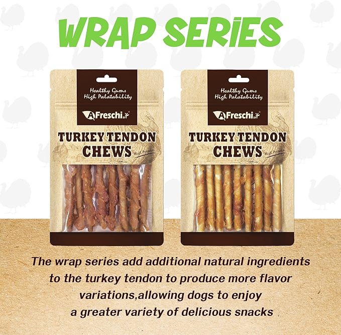 Afreschi Wrapped Turkey Tendon with Chicken Stick 3.5 oz, Turkey Sourced from USA, Dog Treats for Wrapped Series, All Natural Human Grade Dog Treat, Hypoallergenic, Rawhide Alternative