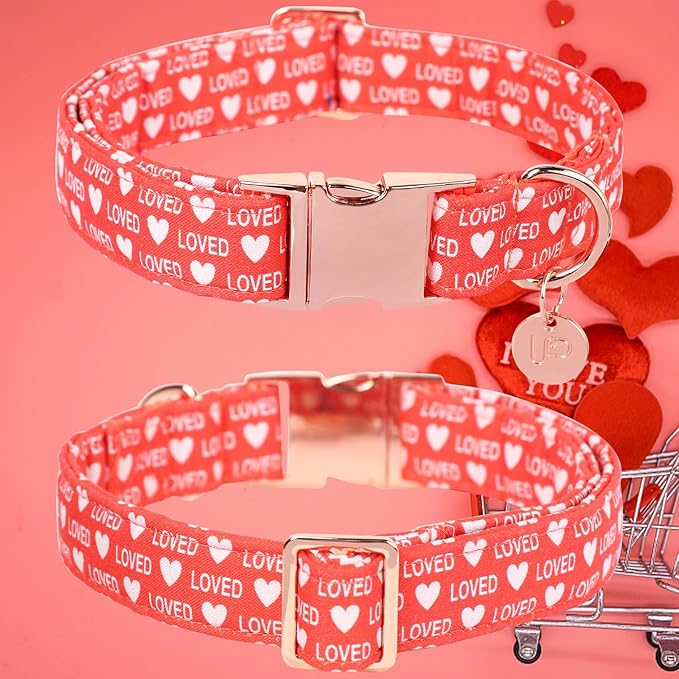 Valentine's Dog Collar,Red Heart Dog Collar for Small Medium Large Girl Boy Dogs or Cats, Wedding Dog Collar Match Dog Leash, Pet Collar with Metal Buckle, XS