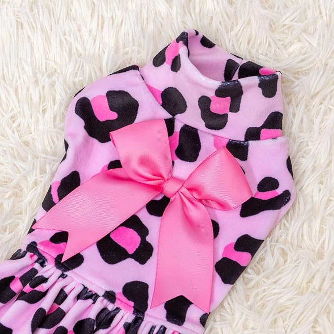 CuteBone Turtleneck Dog Velvet Dress Puppy Skirt Costume Pet Clothes Cat Apparel with Bow Hair Rope for Small Dogs CVD08XXS