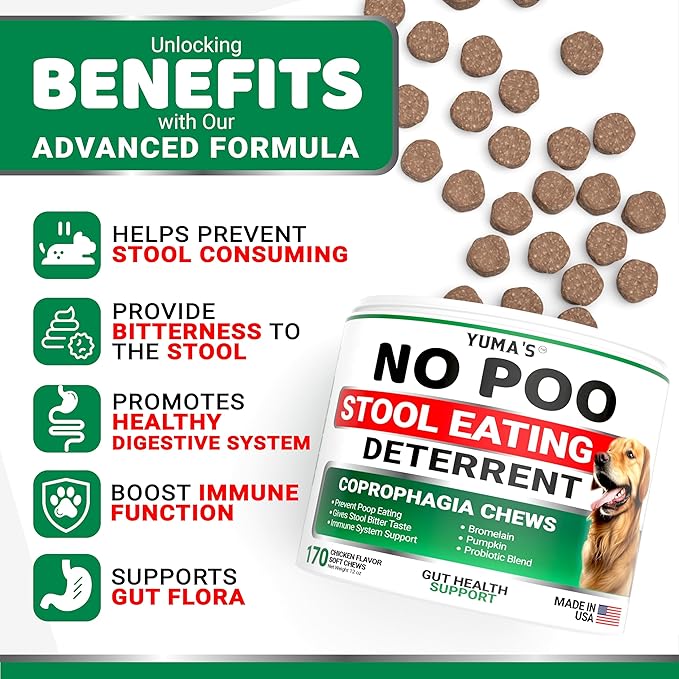 No Poo Chews for Dogs - 170 Ct - Coprophagia No Poop Eating Deterrent for Dogs - Stop Eating Poop for Canine - Probiotics & Digestive Enzymes Supplement - Made in USA