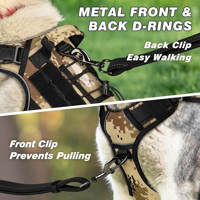 WINGOIN Tactical Dog Harness for Medium Dogs, Heavy Duty No Pull Dog Harness with Handle, Adjustable Reflective Military K9 German Shepherd Dog Vest for Training, Walking, Hiking, Camo (M)