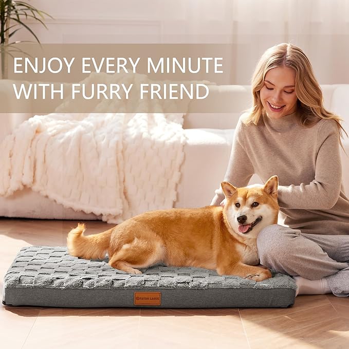 Patas Lague Orthopedic XL Dog Bed for Large Dogs 42''X28'', Waterproof Soft Warm Comfortable Egg Crate Foam Big Large Pet Beds Mat with Removable Washable Cover and Nonskid Bottom, Grey