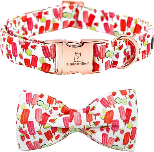 Lionheart glory Dog Collar, Dog Collar with Bow, Popsicle Print Girl or Boy Dog Bowtie Collar Cute Pet Collar Gift for Large Dog
