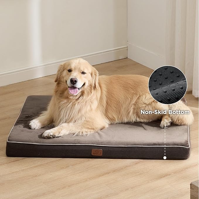 Bedsure Memory Foam Dog Crate Bed for Extra Large Dogs - XL Orthopedic Waterproof Pet Beds with Removable Washable Water-Resistant Cover and Nonskid Bottom - Plush Flannel Fleece Top Pet Mat, Brown