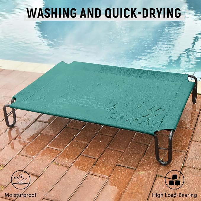 pettycare Elevated Outdoor Dog Bed - Raised Cots Bed for Large Dogs, Waterproof Pet Hammock Easy to Assemble, Cooling Frame Cot with Breathable Teslin Mesh, Durable, Non Slip, Up to 65 lbs,Green