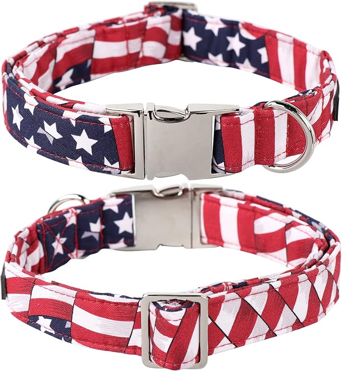 Lionet Paws Patriotic Female Dog Collar with Flower, 4th of July, Soft and Comfortable Adjustable American Flag Collar for Dogs, Small, Neck 10-16 inches