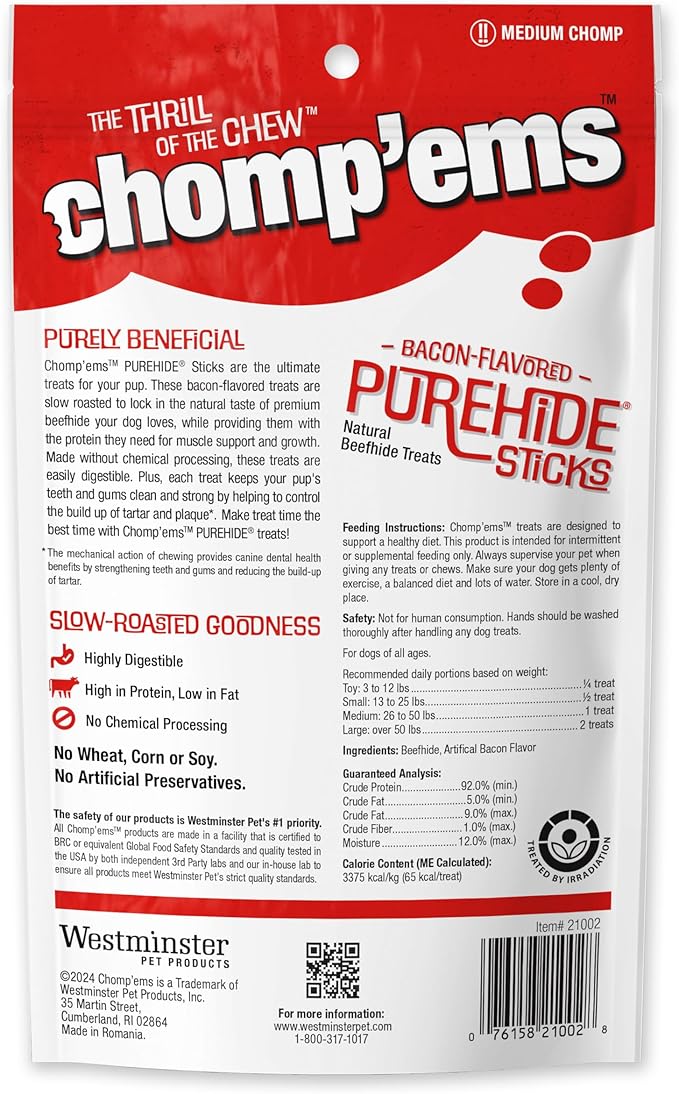 CHOMP 'EMS Ruffin' It 21002 Purehide Dog Chew, 5 oz