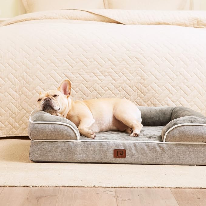 EHEYCIGA Orthopedic Dog Beds for Large Dogs, Waterproof Memory Foam Large Dog Bed with Sides, Non-Slip Bottom and Egg-Crate Foam Pet Couch Bed with Washable Removable Cover, Grey