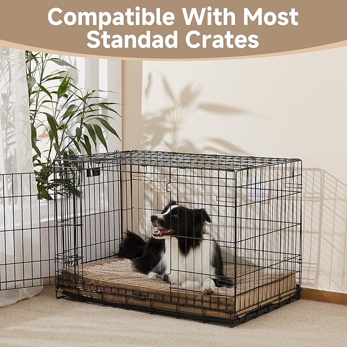 OhGeni Orthopedic Waterproof & Machine Washable Dog Bed for Medium Large Pets, Suitable for Crates, 25D Egg Crate Foam, Non-Slip Bottom & Removable Cover, Invisible Zipper, 35 Inches(Coffee)
