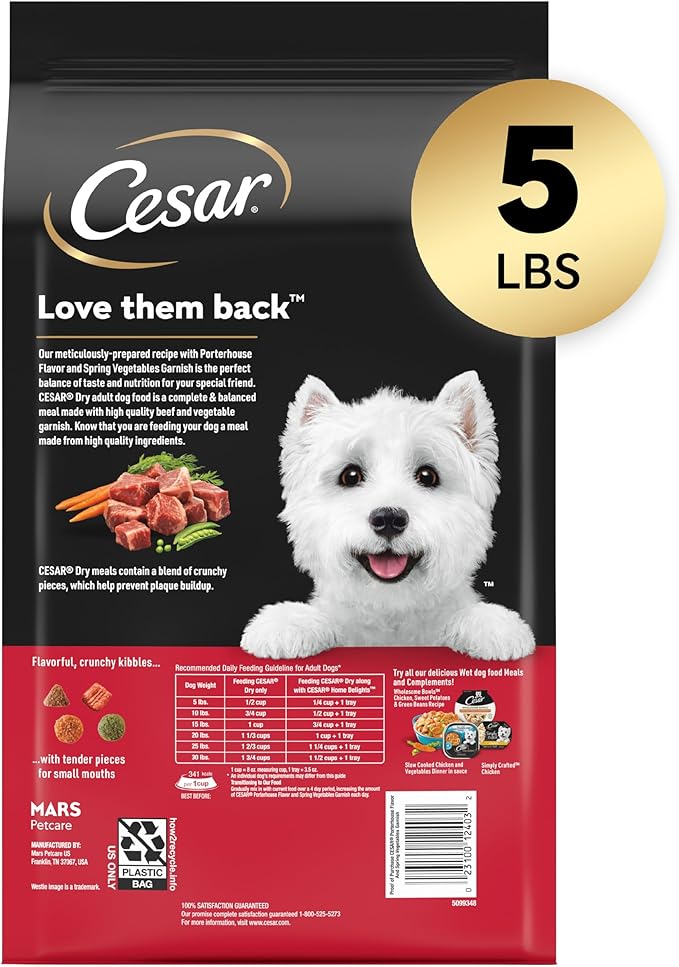 Cesar Small Breed Dry Dog Food Porterhouse Flavor and Spring Vegetables Garnish, 5 lb. Bag