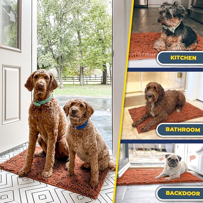 Muddy Mat® Shown on TV – Super Absorbent Microfiber Dog Door Mat for Muddy Paws, Non-Slip Washable Pet Rug, Quick Dry Chenille Entryway Carpet, Machine Washable Indoor Outdoor mat, Orange 72"x48"