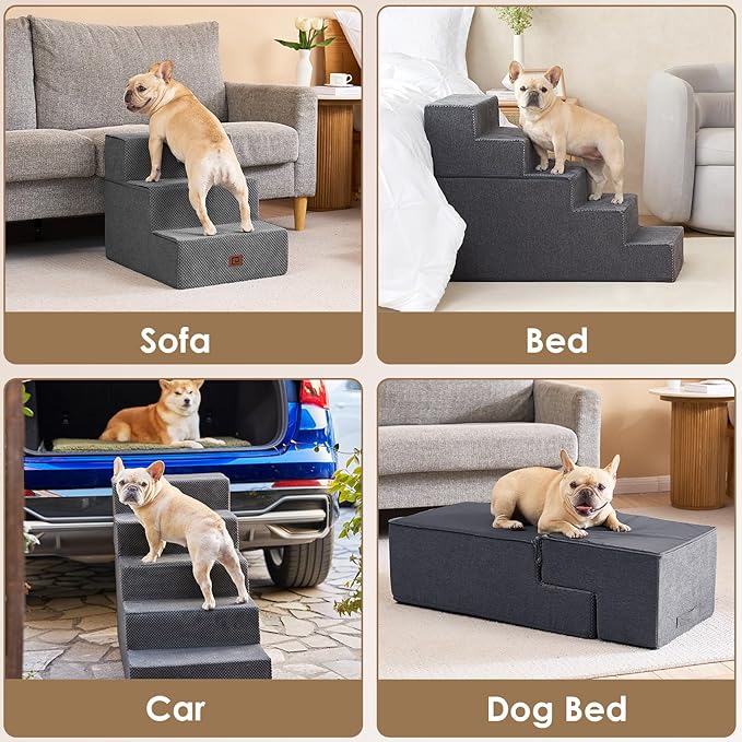 EHEYCIGA Dog Stairs for Small Dogs 16.5”H, 3-Step Extra Wide Dog Steps for Couch Sofa and Chair, Pet Steps for Small Dogs and Cats, Non-Slip Balanced Pet Ramp, Grey
