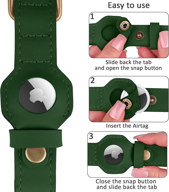 AirTag Dog Collar - Genuine Leather Dog Collar with Apple AirTag Holder and Metal Buckle - Smart GPS Tracking Pet Collars for Small Medium Large Dogs Puppy (Dark Green, XL, 20"-25" Neck Fit)