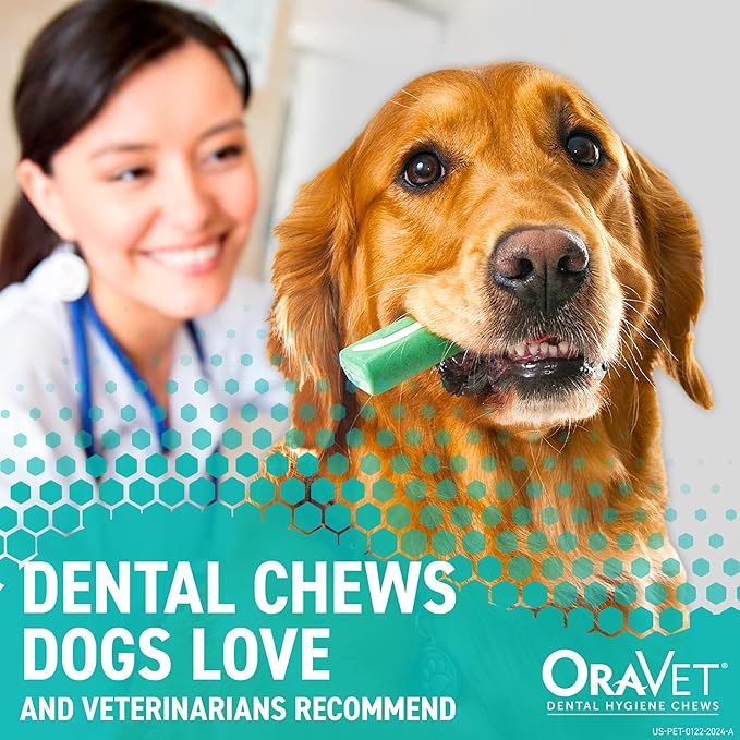 ORAVET Dental Chews for Dogs, Oral Care and Hygiene Chews (Medium Dogs, 25-50 lbs.) Purple Pouch, 14 Count