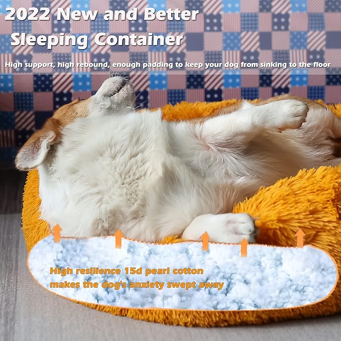 nononfish Pet Beds for Medium Size Dogs Washable Calming Pet Beds with Anti-Anxiety fit 30bls Dogs,30 Inches Orange