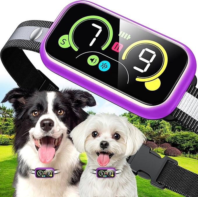 Dog Bark Collar for Large Medium Small Dogs, Smart Barking Collar, Effective No Bark Collar with Adjustable Beep Vibration Correction Modes, Automatic Anti Barking Device, IP67 Waterproof Purple