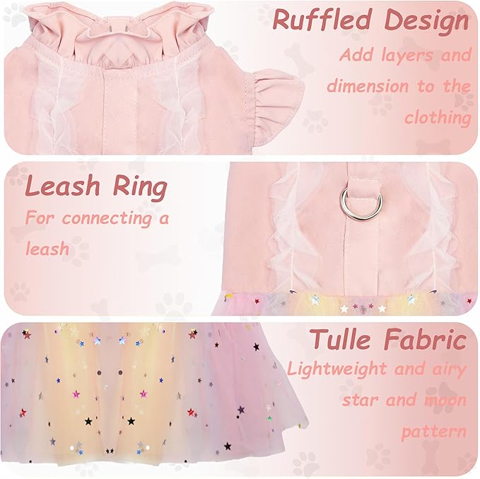 Lace Dog Dress,Dress for Small Dogs,Back Traction Buckle,Dog Clothes,Cat Apparel,Pet Skirt,Pink,S