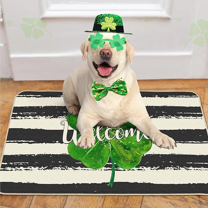 St Patrick's Day Dog Costume 3 Pcs Irish Leprechaun Green Tall Hat Pet Shamrock Sunglasses Bow Tie Kit for Large Dogs Saint Patricks Day Parties Dog Outfits (Large, Irish hat Bowtie Sunglasses)