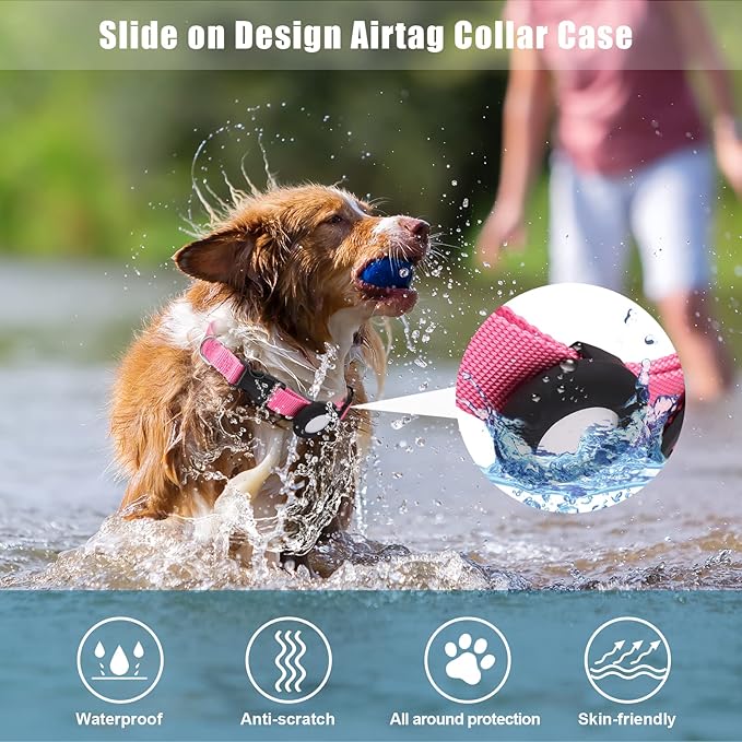 Adjustable AirTag Collar with Durable Quick Snap Buckle, Imitation Nylon Collar with Waterproof Apple Airtag Holder for Small Dogs (6"-16", Light Pink)
