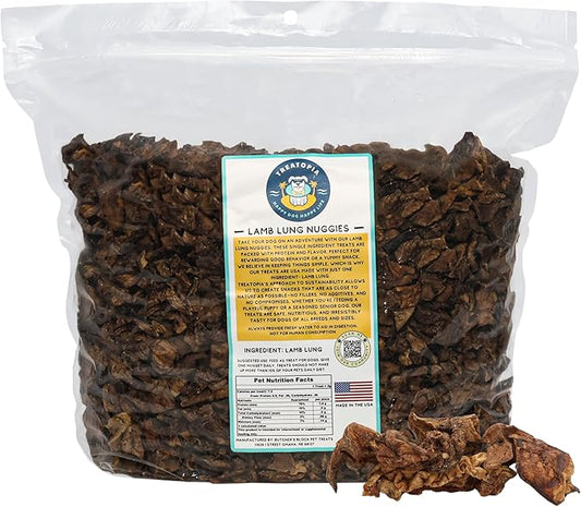 Lamb Lung Bites Dog Treats, 4 LB Bag - All-Natural, Sustainable, Healthy, High Protein, Hand-Trimmed, Slow-Roasted, Made in The USA, Nutritious, No Additives, No Fillers