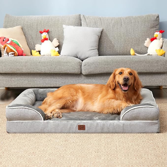 EHEYCIGA Orthopedic Dog Bed for Medium Dogs, Waterproof Memory Foam Medium Pet Beds with Sides, Non-Slip Bottom and Egg-Crate Foam Dog Couch Bed with Washable Removable Cover, Grey