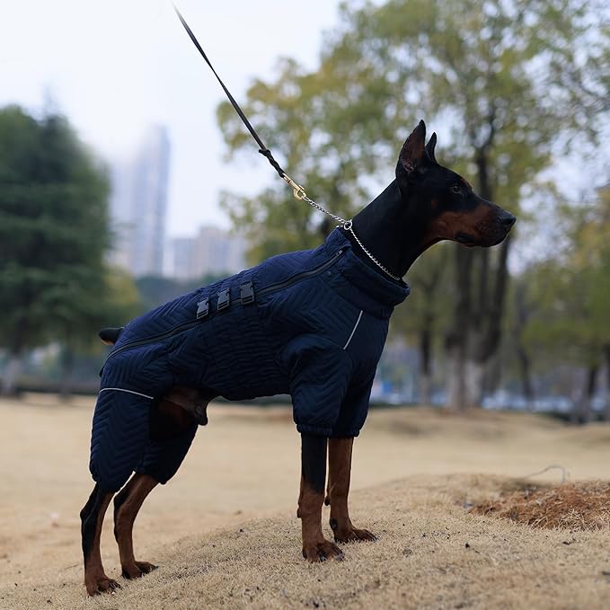 Warm Dog Coat Double Layers Dog Vest, 4 Legs Covered Windproof Waterproof Reflective Warm Dog Vest Outdoor Skating Dog Costume for Small Medium Large Dogs Navyblue 5XL