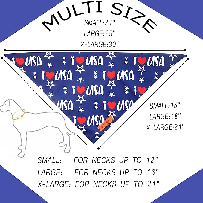 Realeaf 4th of July Dog Bandanas 2 Pack, Triangle Reversible American Flag Pet Patriotic Scarf for Boy and Girl, Premium Durable Fabric, USA Bandana for Large and Extra Large Dogs (X-Large)