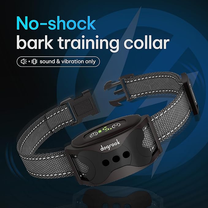 DogRook Rechargeable Dog Bark Collar - No Shock Training Smart Collar - Beep & Vibrating - Anti Bark Collar for Large Dog, Medium & Small Dog - No Shock Bark Collar - 12-110 lbs