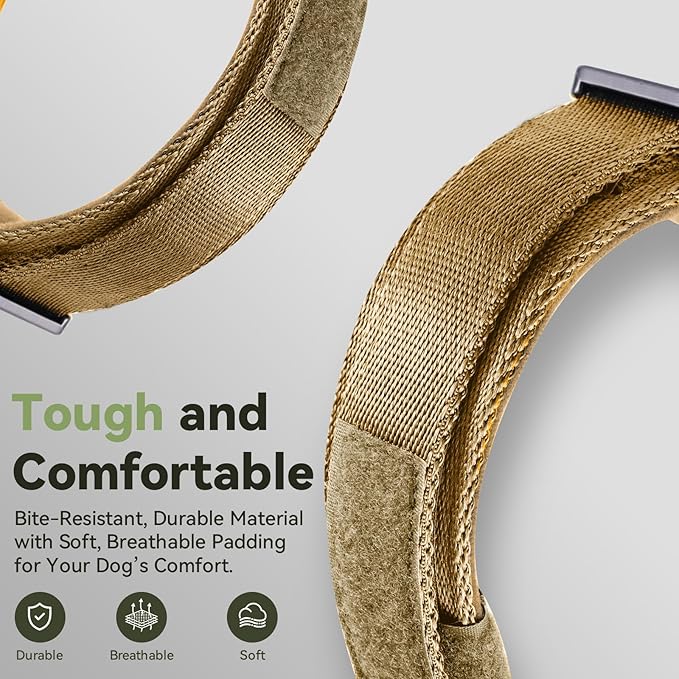 2025 Upgrade Waterproof AirTag Dog Collar, Military Tactical Dog Collar with AirTag Holder, Comfortable Control Handle and Metal Buckle, GPS Dog Collar Holder for Medium to Large Dogs (Khaki, M)