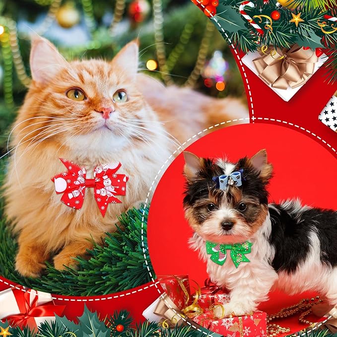 Maitys 40 Pcs Christmas Dog Bow Valentine‘s Day St Patrick's Ties for Dogs Cat Basic Bowties Collars Puppy Kitten Neck Accessories Festival Holiday Party Grooming (Classic)
