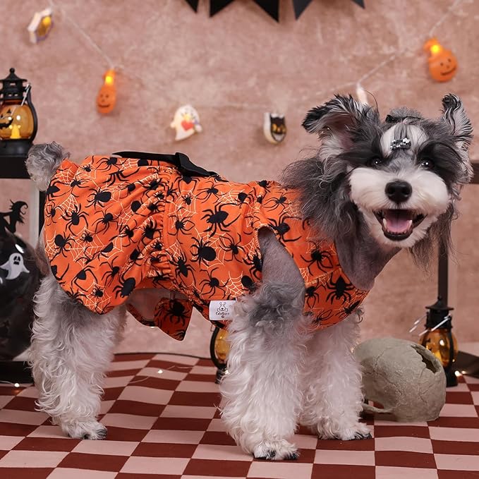 CuteBone Halloween Dog Dresses Velvet Holiday Small Dogs Clothes Onesie Pet Apparel Girl Puppy Skirt with Bow Hair Rope CVA46S