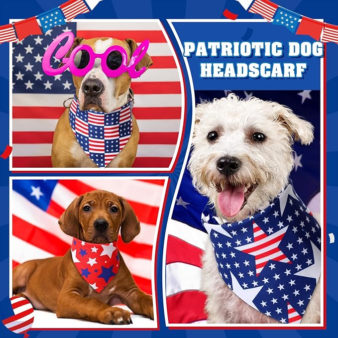 Sumind 100 Pieces Patriotic Dog Bandanas Bulk Bibs Triangle Scarf Star Bandanas for Dogs with Independence Day Patterns for Independence Day Pet Costume Accessories Decoration(Large)