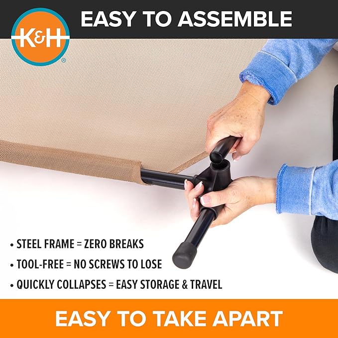 K&H Pet Products Outdoor Elevated Dog Cot, Cooling Raised Bed with Waterproof Breathable Mesh for Large Dogs, Portable Pet Bed with Heavy-Duty Metal Frame, Oversized Hammock Style - Extra-Large Tan