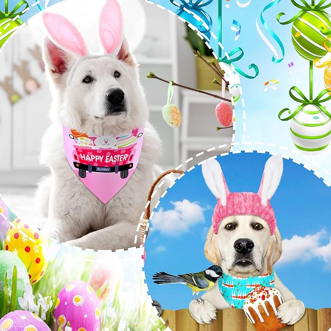 20 Pcs Easter Dog Bandana Pet Scarf Washable Triangle Bibs Shamrock Scarfs Adjustable Pet Triangle Washable Kerchief for Easter Dogs Cats