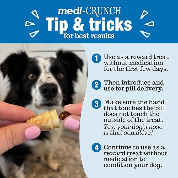 Pill Pouches for Dogs, Peanut Butter Crunchy Ice Cream Cone Treats, Pill Pockets for Dogs Capsule Size Wrap, Canine Health Supplies, 30 ct