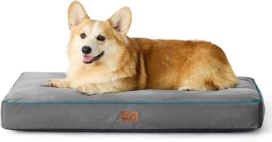 Bedsure Waterproof Dog Beds for Large Dogs - 4 Inch Thicken Up to 70lbs L-Crate Pet Mat Pillows with Removable Washable Cover, Grey