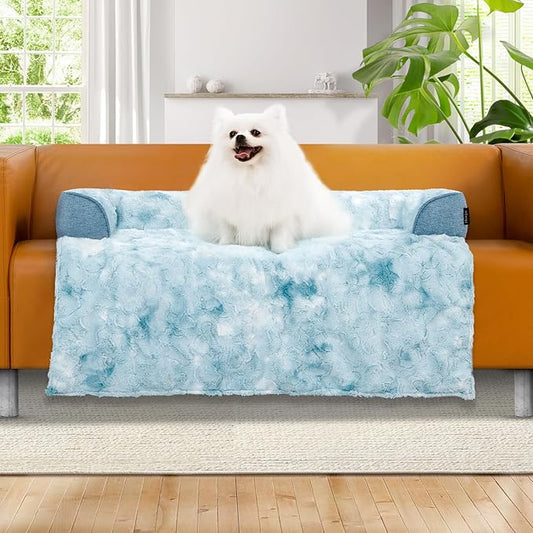 Calming Dog Couch Bed for Medium Dogs/Cats, 35 x 31 inch Waterproof Removable Dogs Mat Couch Cover for Furniture Protector, Non-Slip Fluffy Pelsbarn Dog Bed for Couch, Sofa - Tie-Dry Blue