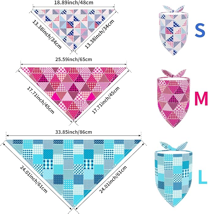 10pcs Dog Bandanas Patchwork for Large Extral Large XL XXL Breed Kerchief Triangle Bibs Scarves Pink Blue Yellow Red Girl Boy Grooming Costume