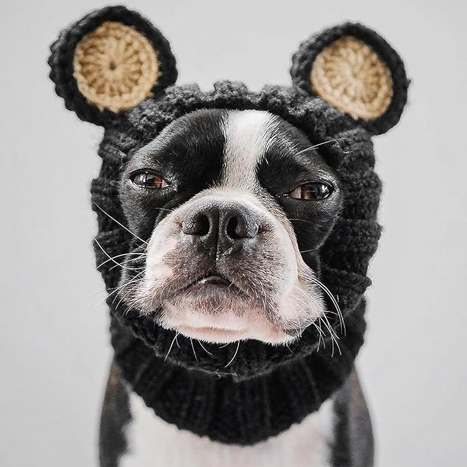 Zoo Snoods Black Bear Costume - Warm Knit Dog Snood Wrap for Pets, Neck Ear Cover Protection, Halloween Winter (Medium)