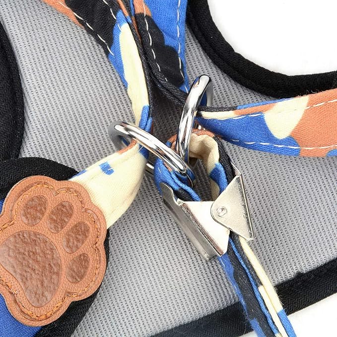 SMALLLEE_LUCKY_STORE Small Dog Cat Mesh Harness and Lead no Escape Adjustable Padded Military Camo Blue, S (Chest:9.5"-13.5",Weight 2-6.5lbs)