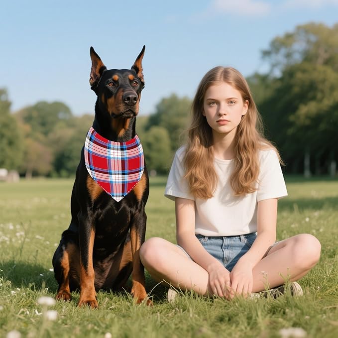 7 PCS Plaid Dog Bandanas for Large Dogs Breed Extra Large Polyester Dog Bandana Print One Side XL Scarves Party Grooming L