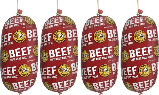 Happy Howie's Soft Meat Roll Treat - Soft Dog Food Beef Rolls, High Protein, Natural Ingredients, for All Dogs, Made in USA - Beef, 12 Oz (Pack of 4)