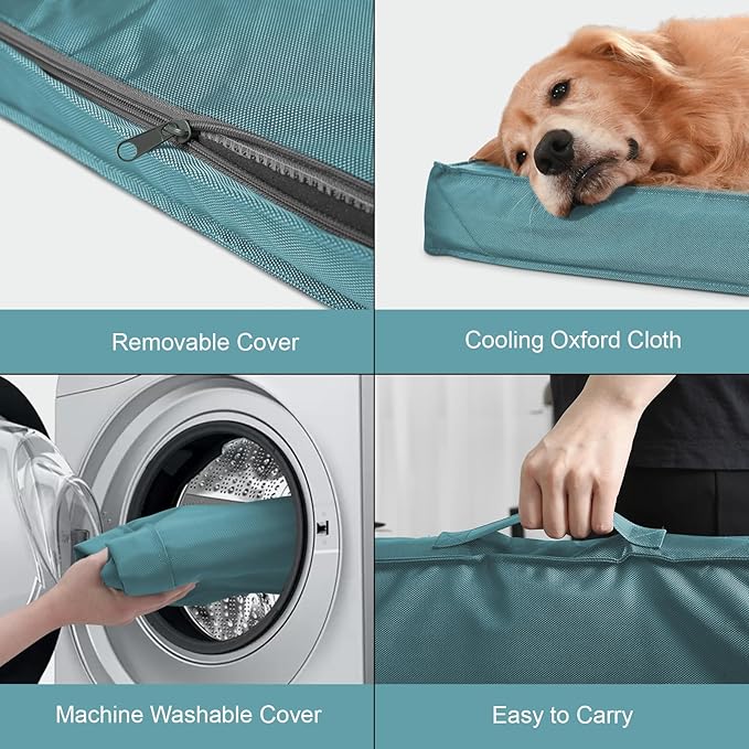 Outdoor Dog Bed for Medium Dogs, Waterproof Dog Crate Bed for Medium Dogs Cats, Orthopedic Egg Crate Foam Pet Bed with Washable and Removable Oxford Cover, Light Blue